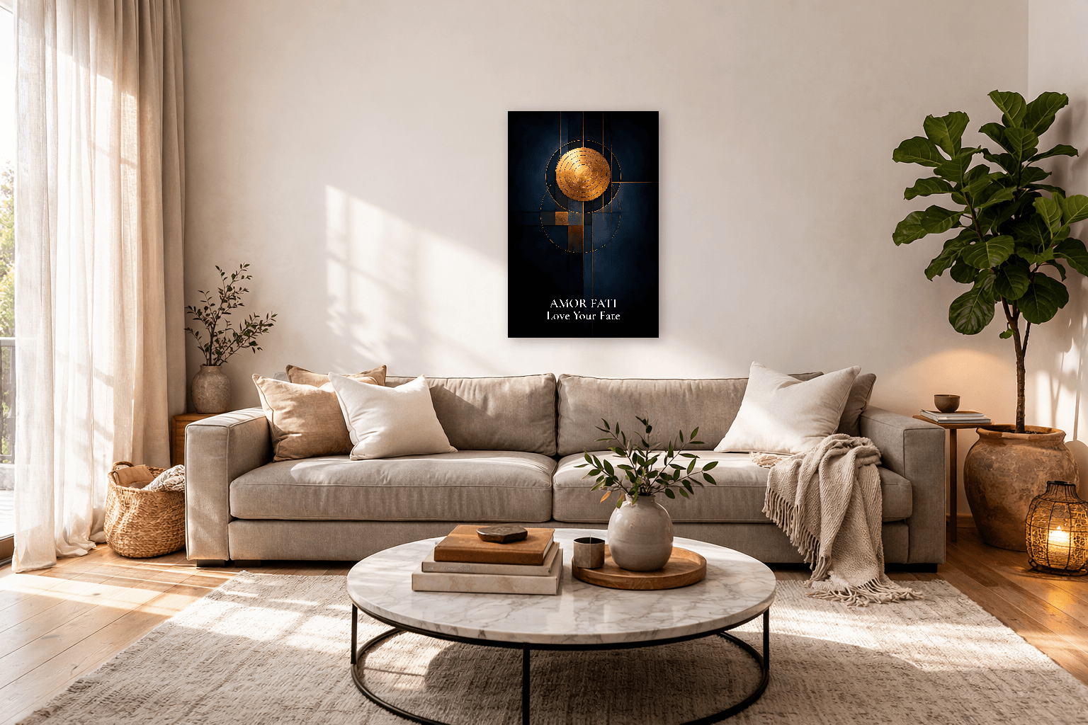 Εκτύπωση Φιλοσοφίας Μινιμαλιστική Χρυσό Ναυτικό Amor Fati - Στωική Τέχνη Τοίχου - 3