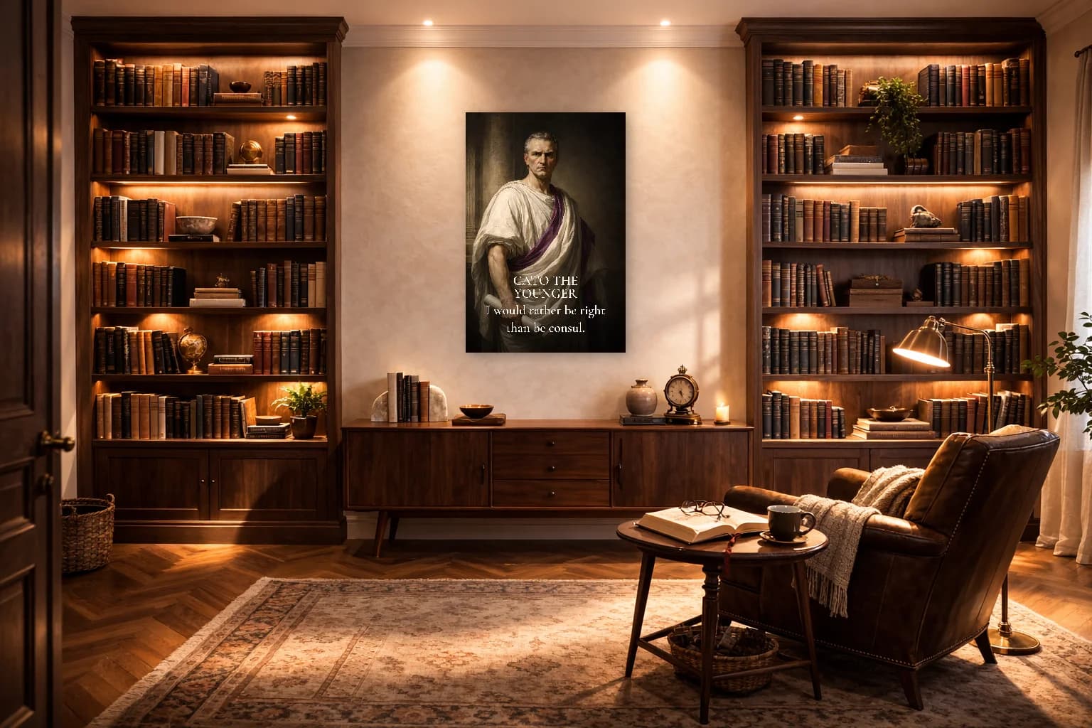 Cato le Jeune - Art Stoïcien de Défi & Principe - Art Mural Stoïcien - Room Scene 3