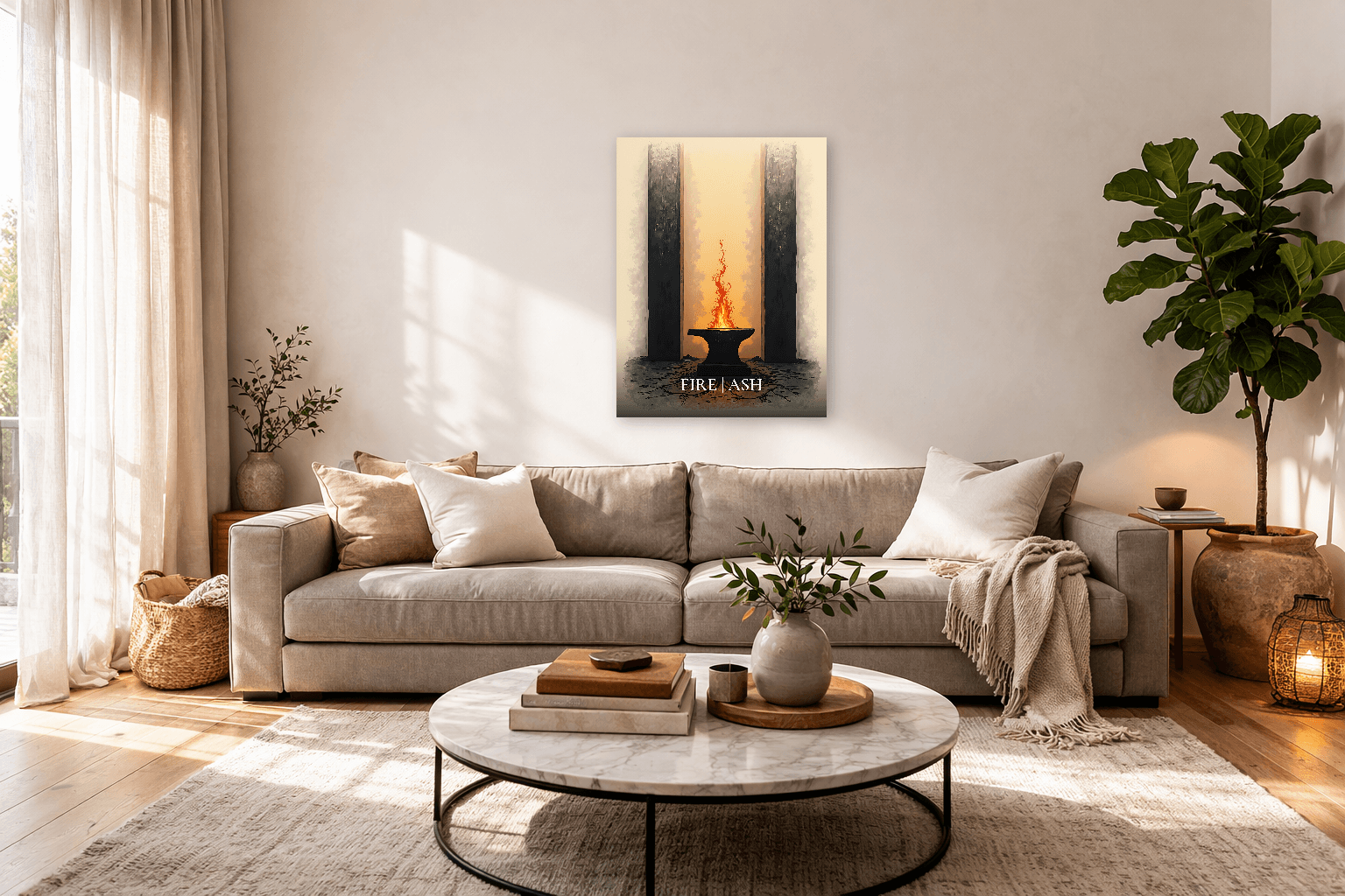 Stoic Fire & Ash – The Forge of Resilience - Stoic Wall Art - Room Scene 7