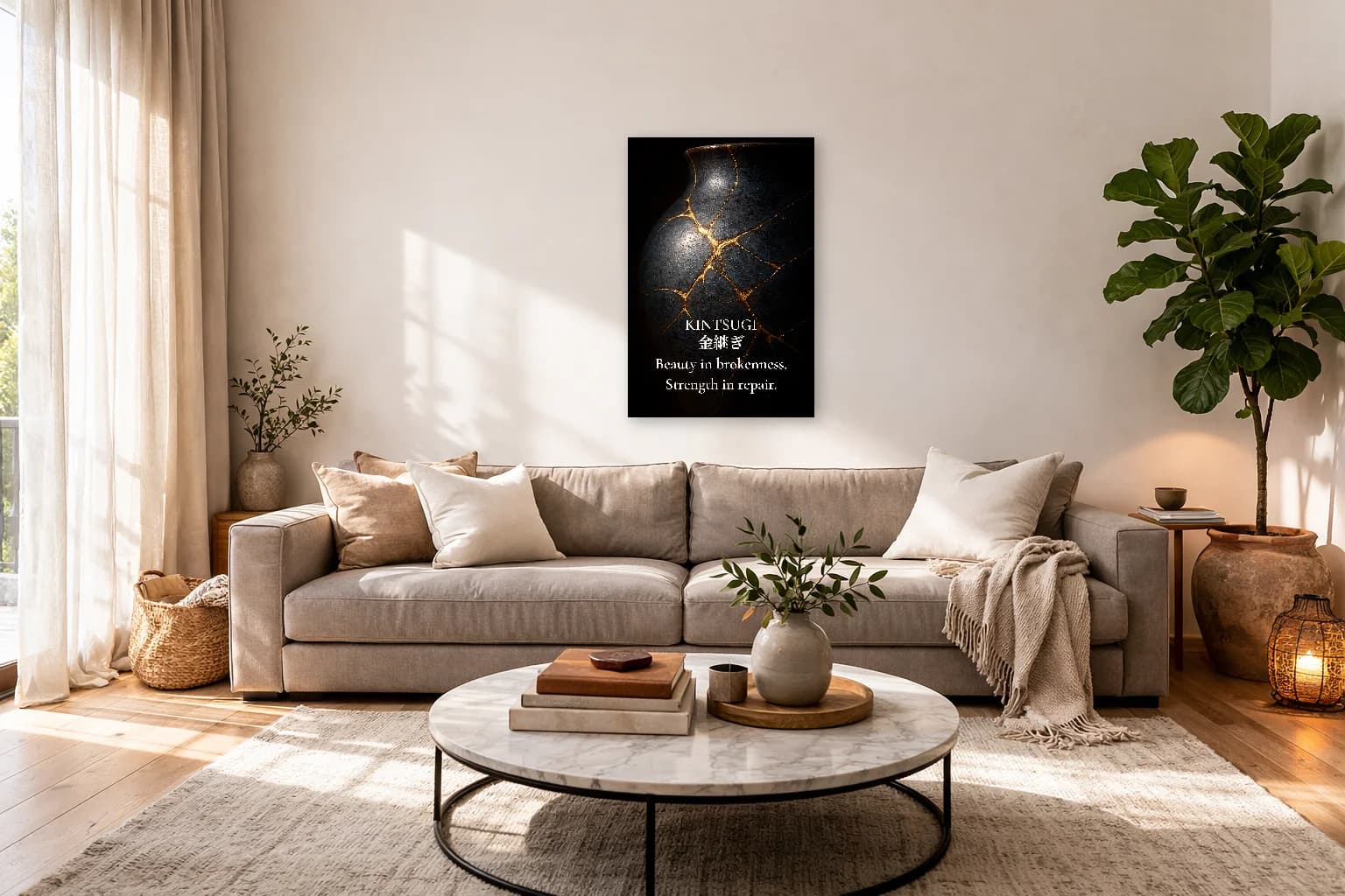 Kintsugi - La beauté dans la brisure - Art mural philosophique - Art mural stoïcien - Room Scene 7