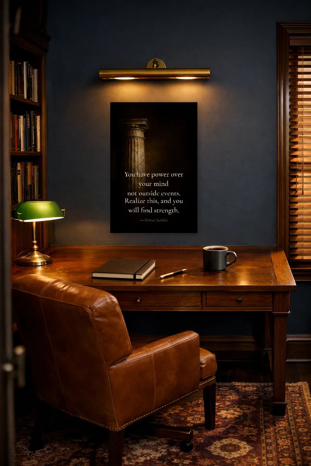 Citation de Marcus Aurelius Méditations - Élégant Sombre - Art Mural Stoïcien - Room Scene 5