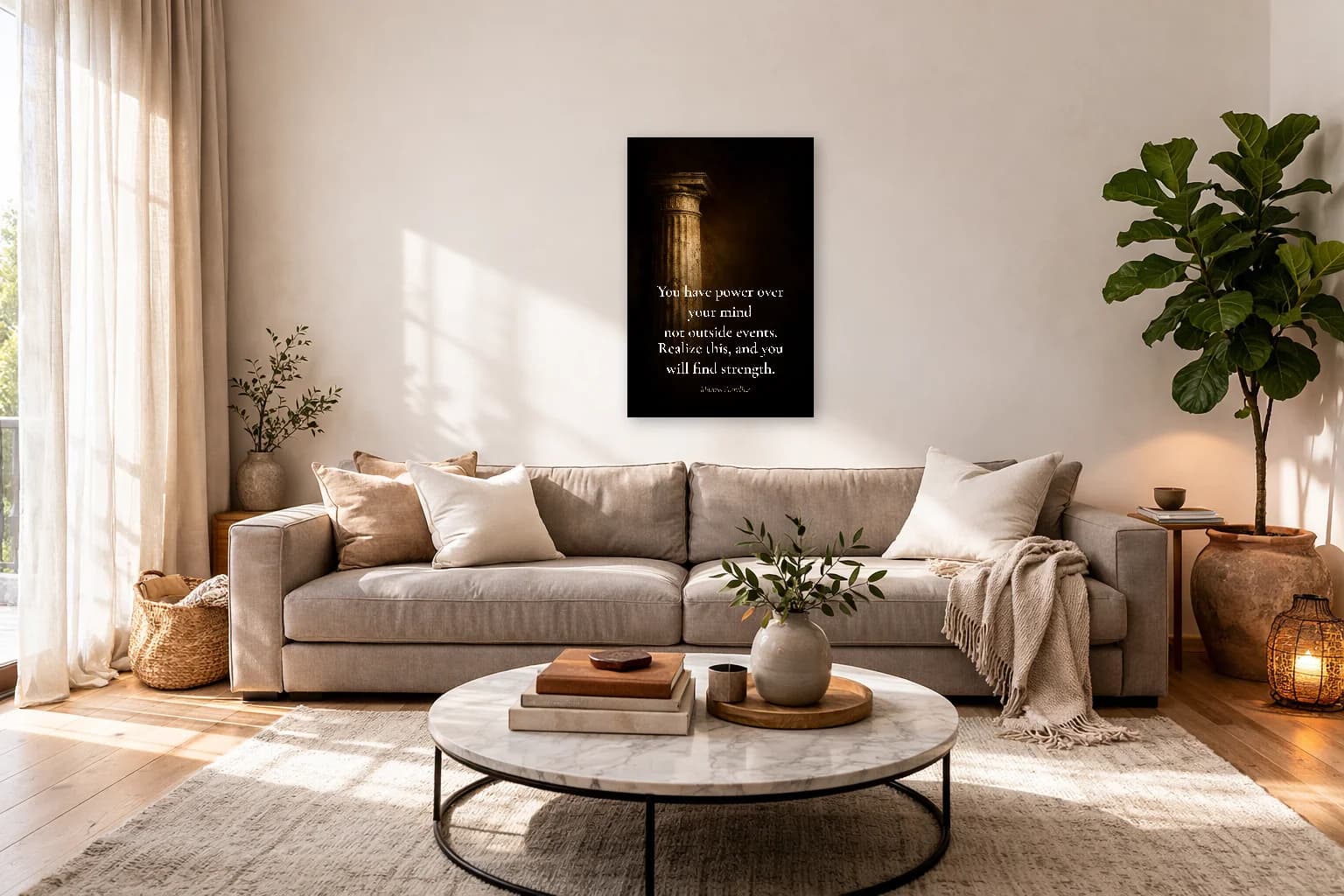 Citation de Marcus Aurelius Méditations - Élégant Sombre - Art Mural Stoïcien - Room Scene 7