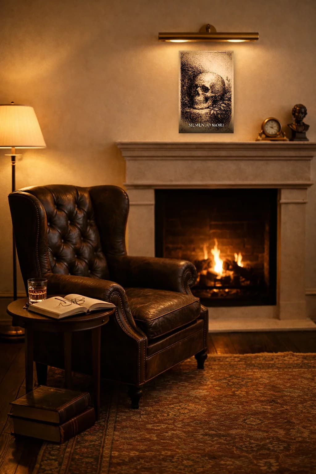 Crâne Memento Mori - Art de la Philosophie Stoïcienne - Art Mural Stoïcien - Room Scene 2