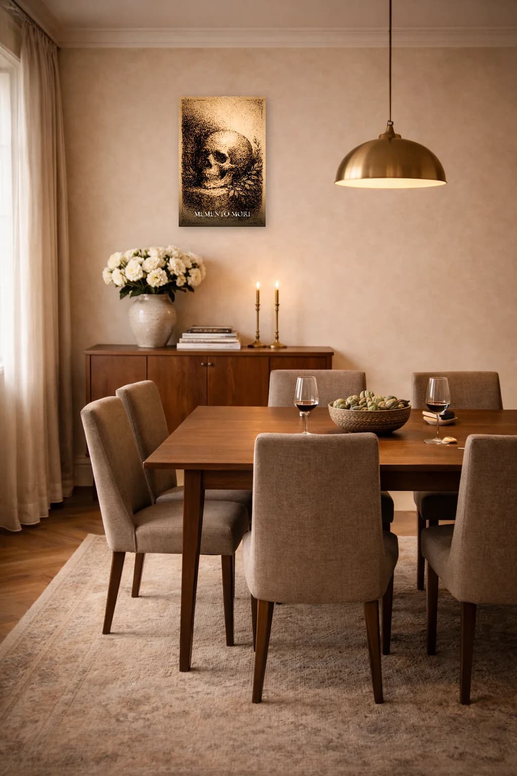 Crâne Memento Mori - Art de la Philosophie Stoïcienne - Art Mural Stoïcien - Room Scene 4