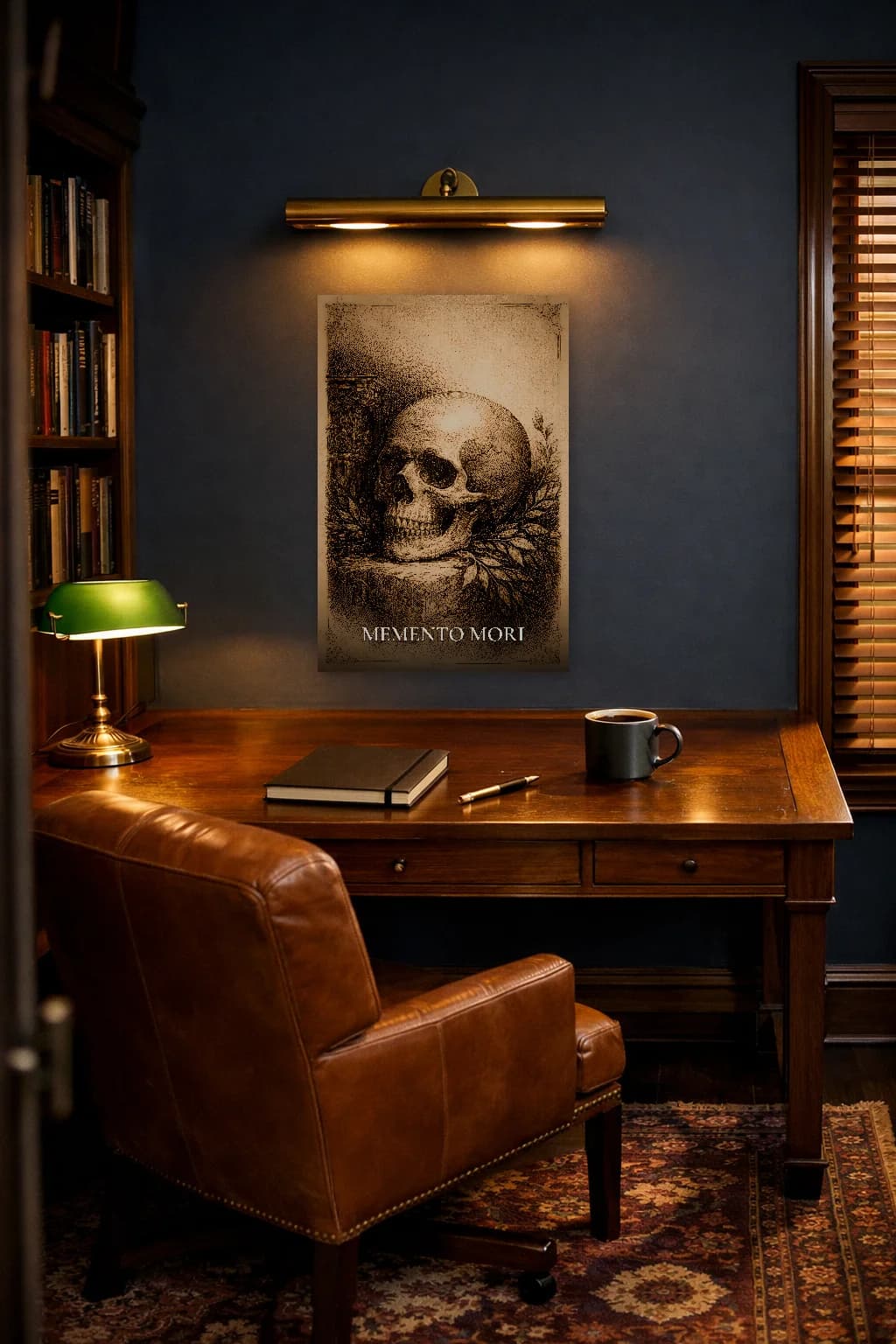 Crâne Memento Mori - Art de la Philosophie Stoïcienne - Art Mural Stoïcien - Room Scene 5