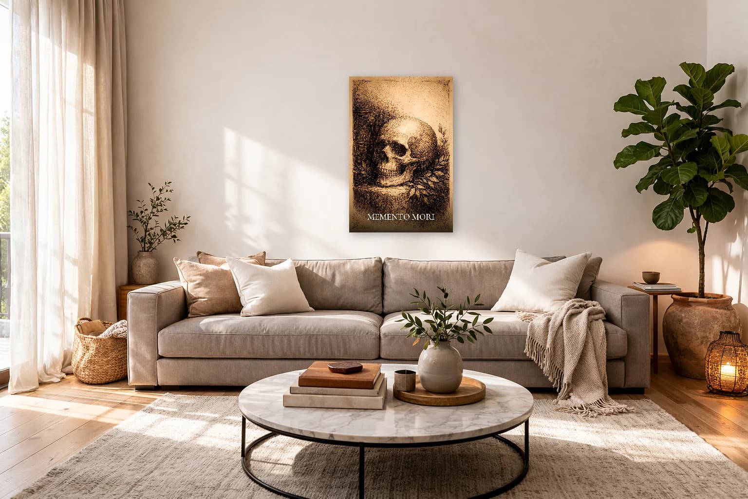 Crâne Memento Mori - Art de la Philosophie Stoïcienne - Art Mural Stoïcien - Room Scene 7