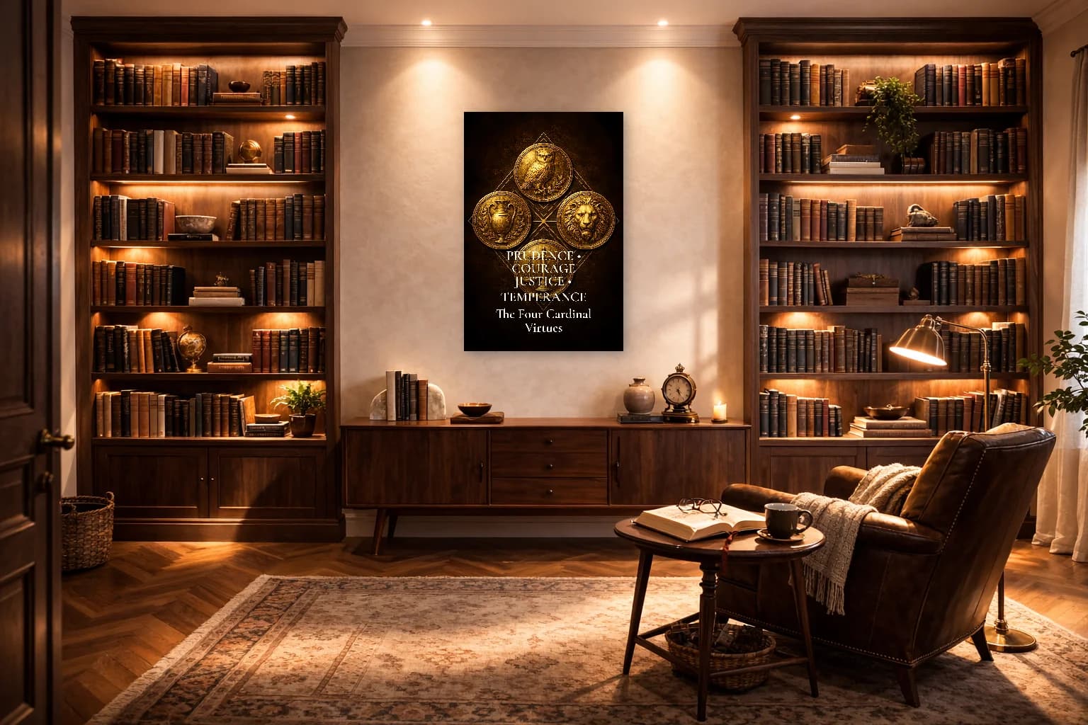 Les Quatre Vertus Cardinales - Art de la Philosophie Stoïcienne - Art Mural Stoïcien - Room Scene 3