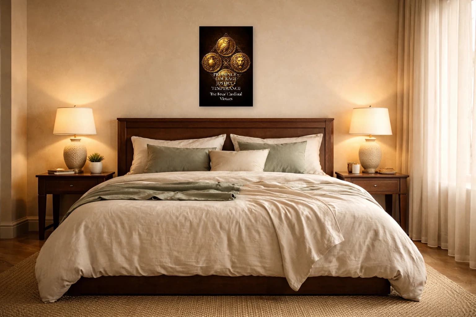 Les Quatre Vertus Cardinales - Art de la Philosophie Stoïcienne - Art Mural Stoïcien - Room Scene 6