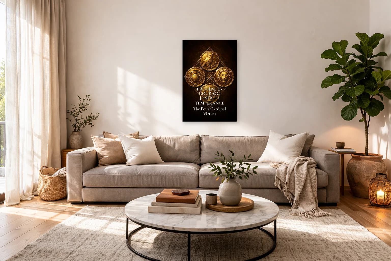 Les Quatre Vertus Cardinales - Art de la Philosophie Stoïcienne - Art Mural Stoïcien - Room Scene 7