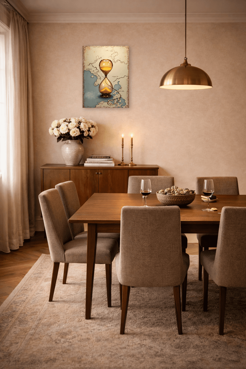 Stoic Hourglass - Impermanence & Mindful Time Art - Stoic Wall Art - Room Scene 7