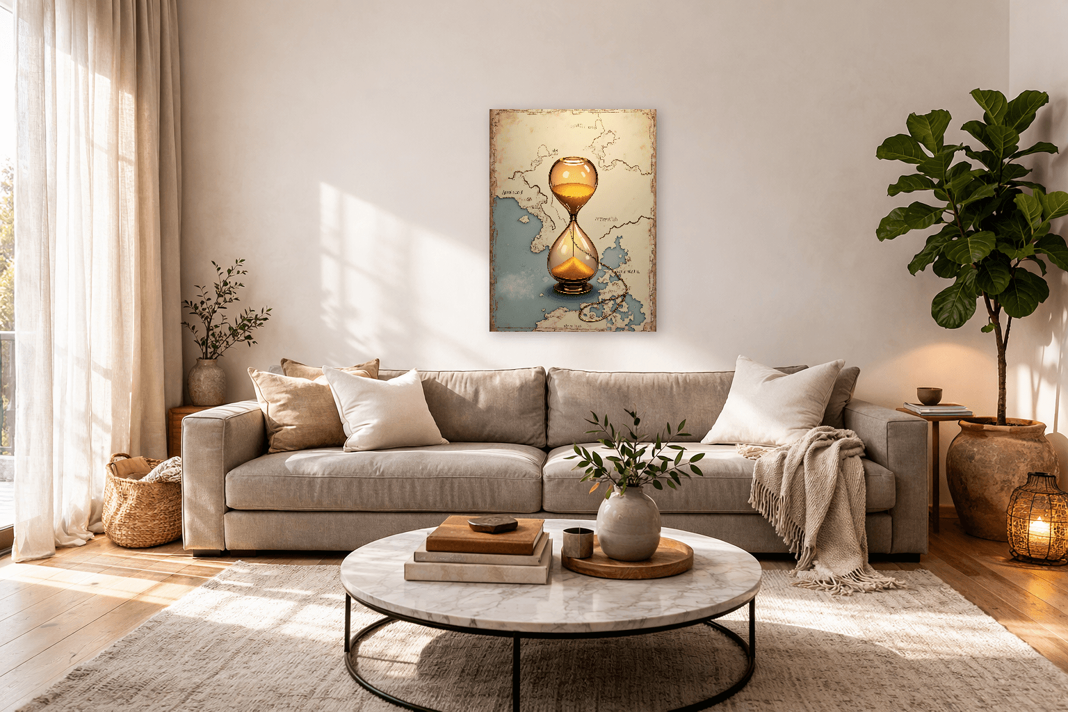 Stoic Hourglass - Impermanence & Mindful Time Art - Stoic Wall Art - Room Scene 11