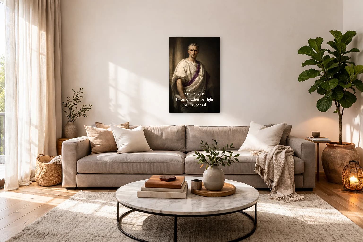 Cato the Younger - Defiance & Principle Stoic Art - Stoic Wall Art - Room Scene 7