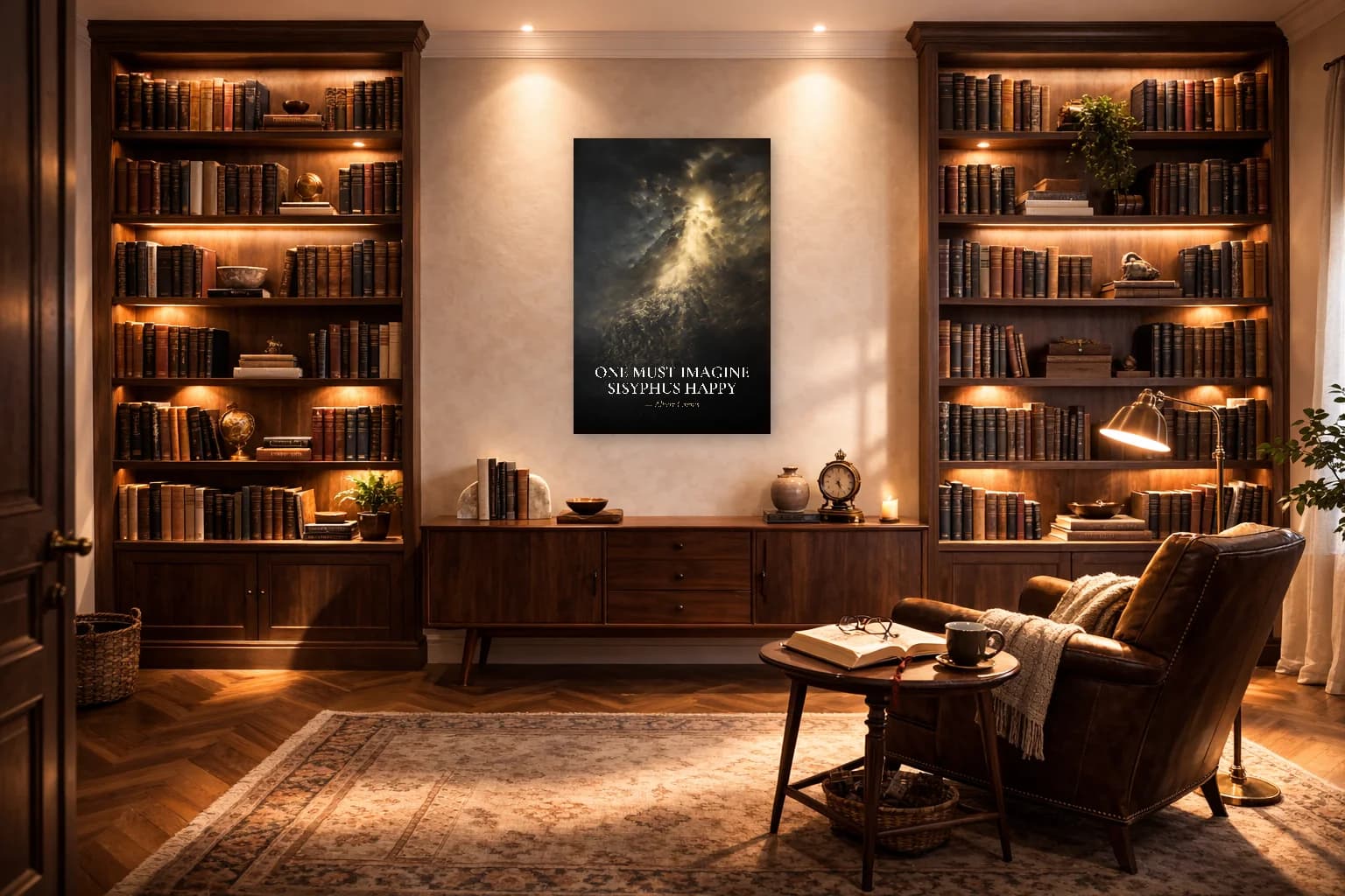 One Must Imagine Sisyphus Happy - Camus Philosophy Art - Stoic Wall Art - Room Scene 3