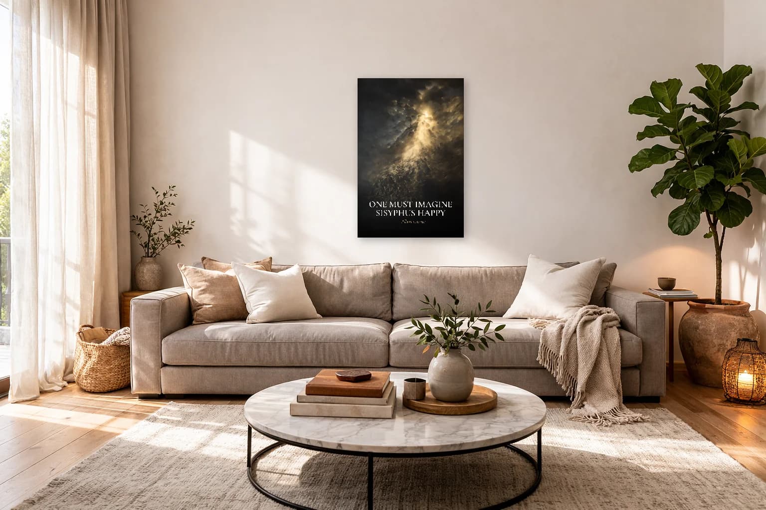 One Must Imagine Sisyphus Happy - Camus Philosophy Art - Stoic Wall Art - Room Scene 7