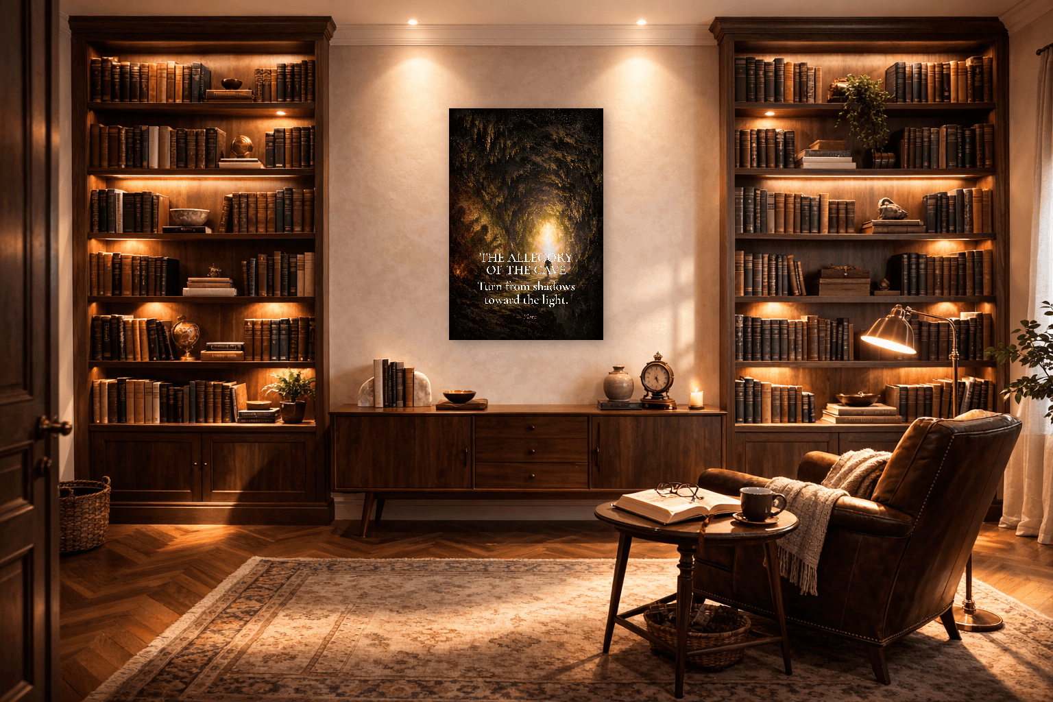Platonin luola - Valistuksen filosofian allegoria - Stoic Wall Art - Room Scene 3