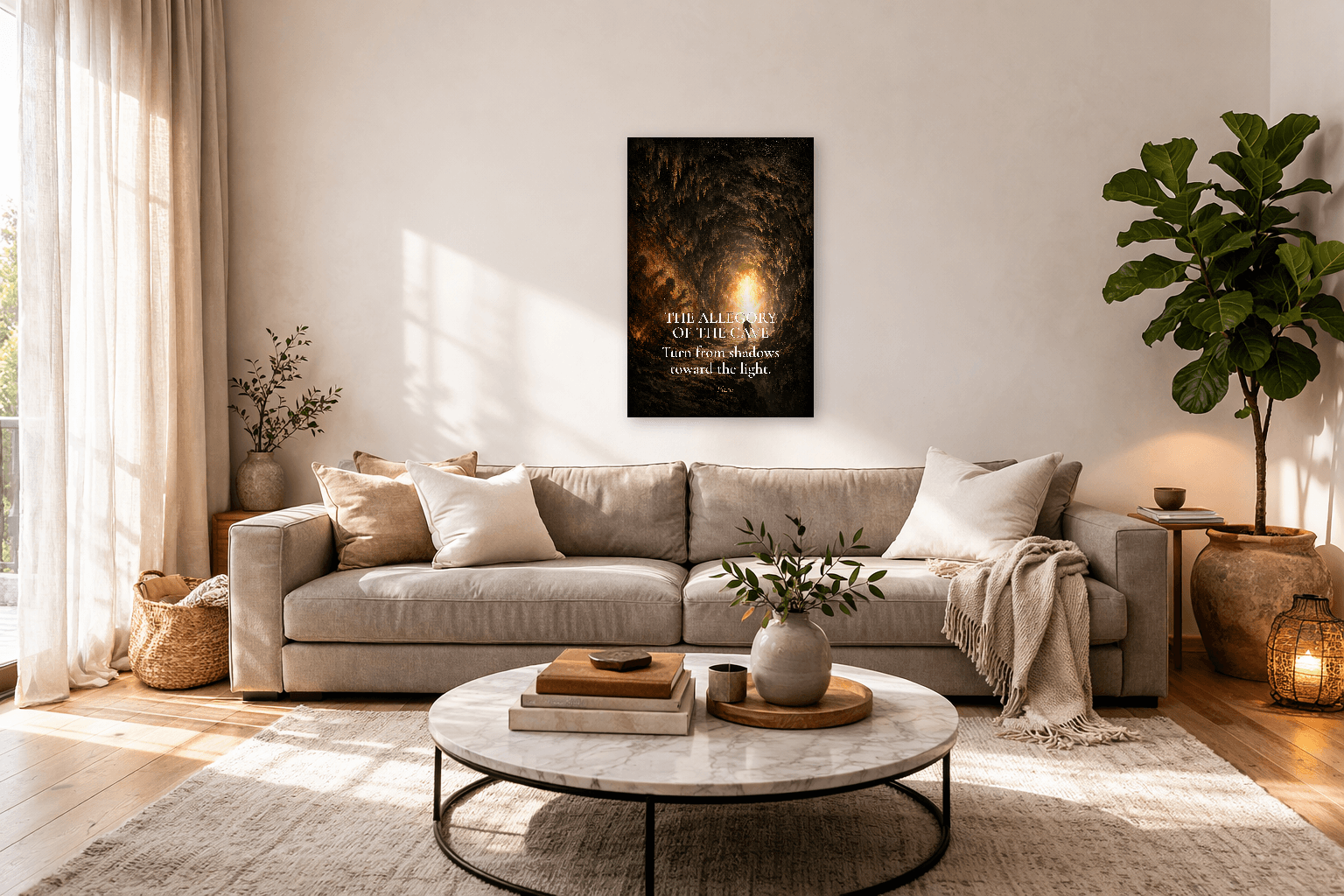 Platonin luola - Valistuksen filosofian allegoria - Stoic Wall Art - Room Scene 7