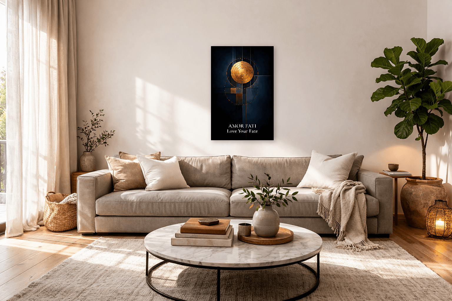 Εκτύπωση Φιλοσοφίας Μινιμαλιστική Χρυσό Ναυτικό Amor Fati - Στωική Τέχνη Τοίχου - view 3